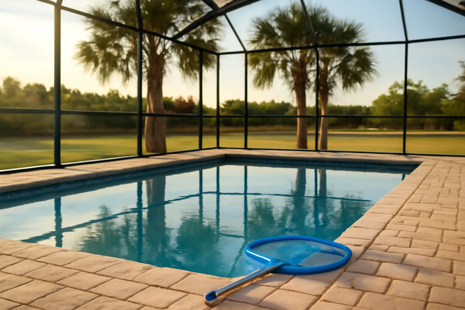 Empty Florida lanai pool on a weekly pool route stop