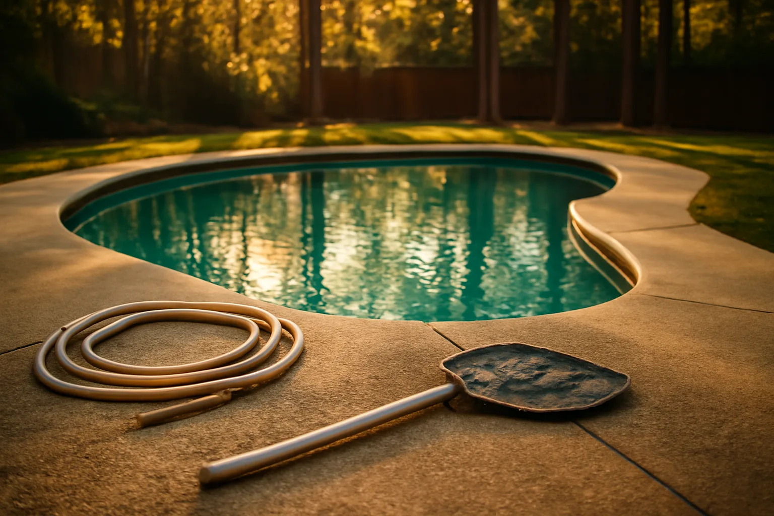 Leaf net on a Georgia backyard pool service route